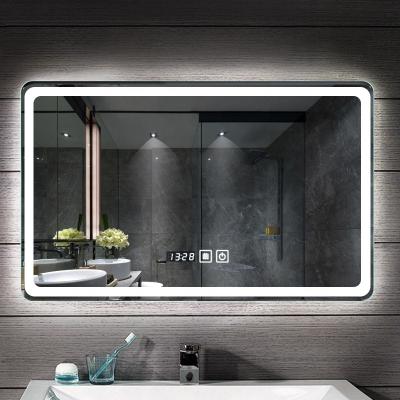 China Modern Design Bathroom Touch LED Fog Light Lighted Energy Saving Mirror With Digital Pendulum for sale