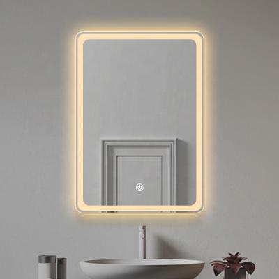 China Bright Modern Style Hotel Touch LED Illuminated Matching Warm Yellow Lighting Mirror With Waterproof for sale