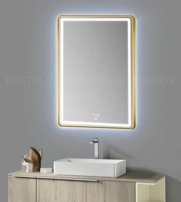 China Large Size Bathroom Customized Waterproof Vertical Wall LED Light Rectangle Bathroom Mirror With Metal Frame With Led for sale