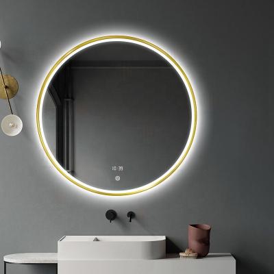 China Feature Wall Mounted Illuminated Round Aluminum Mirror Lighted Led Bathroom Metal Bathroom Led Vanity Mirror for sale