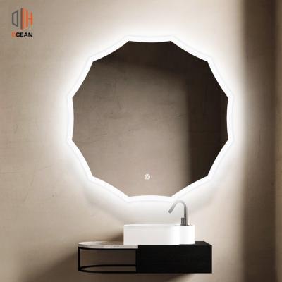 China Hotel / Home Bathroom Hotel Customized Led Modern Unique Octagon Shape Light Large Wall Mirror For Bedroom for sale