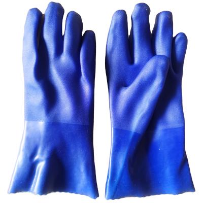 China Anti Slip Machinery Long Cuff Cotton Chemical Resistant Interlock Coating Pvc Sandy Coated Hand Glove for sale