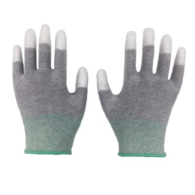 China OEM Docking Gray Antistatic Carbon Fiber ESD Finger Top Fitted PU Immersion Gloves for sale