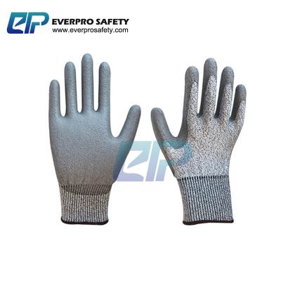 China OEM High Quality EN388/4542C 13G HPPE Fiberglass PU Coated Cut Proof Glove for sale