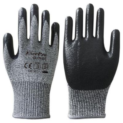 China Home OEM Level 5 HPPE+Fiberglass Soft Coated Nitrile Coated Cut Resistant Anti Cut Gloves for sale