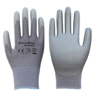 China Gray Polyester Nylon Polyurethane Dipped Work Gloves Gardening Breathable PU For Maintenance for sale