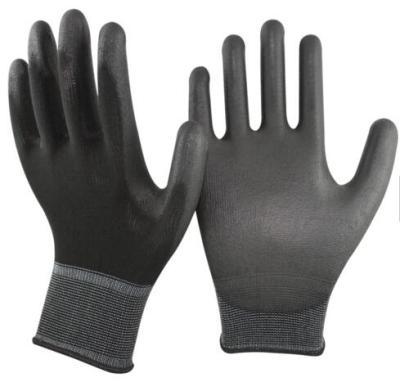 China Knitwrist Nylon Black Liner Puggy PU Palm Coated Gloves For Precision Work for sale