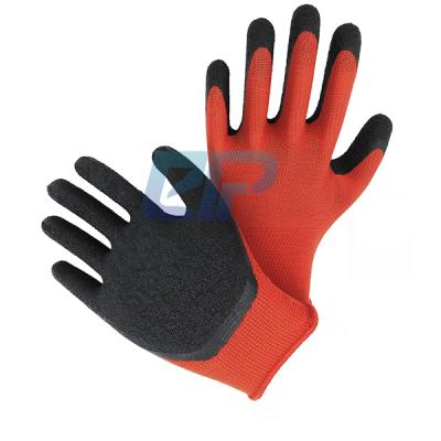 China Assembly landscape red polyester/nylon black ply r latex dipped hand work gloves for construction for sale