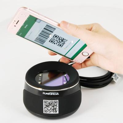 China Mobile Payment in Desktop Reader Hotel/Restaurant/Supermarket Rakinda 1D 2D Barcode Scanner for Mobile Payment with USB and White LED Light Source for sale