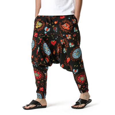 China Anti-wrinkle foreign trade spring and summer Chinese style cotton and loose hip-h large size male printing long pants canvas casual pants for sale