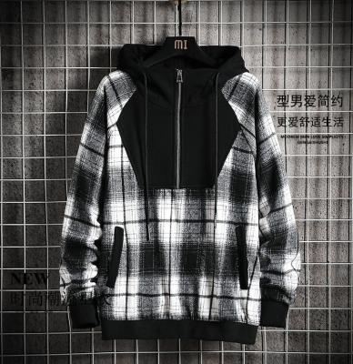 China Anti-wrinkle explosive men's sports and leisure plaid sweater cardigan quilted hooded jacket for sale