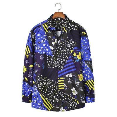 China European and American men's shirt breathable new small chrysanthemum print border shirt men's shirt for sale