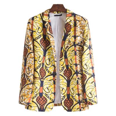 China Anti-wrinkle 2021 new autumn men's casual suits, ethnic style printing, one buckle, plus size, small thin for sale