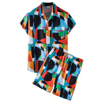 China New Men's Casual Breathable Two-piece Hawaiian Printing Summer Short Sleeve Tops And Shorts Suit for sale