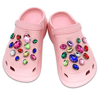 China 2021New Arrival Factory Price Rhinestone Wholesale Crystal Croc Shoe Buckle Charms Shoe Charm Accessories Croc Charm Bling for sale