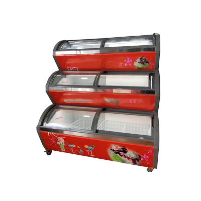 China Freezer Chest Ice Cream Single / Double-temperature Refrigerators Curved Glass Door Display Showcase for sale