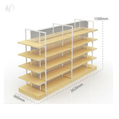 China Best Selling Single Sided/Double Sided Grocery Snack Display Stand Supermarket Customized Shelf Wooden Store Shelves for sale