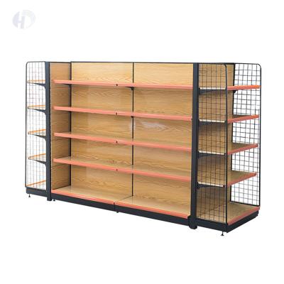 China Single-Sided/Double-Sided Shelf Gondola Single-Sided/Double-Sided Shelving Rack Retail Store Stationery Display Rack Wooden Grain Shelf For Sale for sale