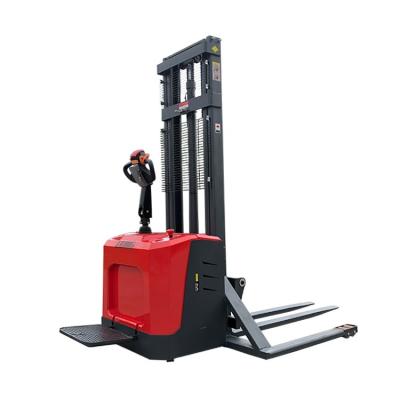 China Garment Shops LTMG  Electric Pallet Stacker Stand On Type 1.5 ton 2 ton Full  Electric Stacker with Straddle Legs for sale