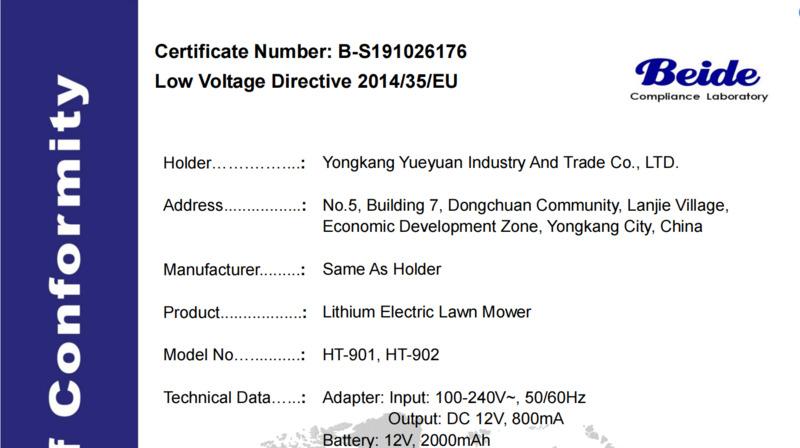 CE - Yongkang Yueyuan Industry And Trade Co., Ltd.