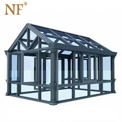 China Sunroom Energy Efficient Gold Aluminum Glass House Supplier Prefab Homes for sale