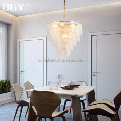 China Modern Design Residential Luxury Gold Iron Glass Custom Electroplating Sheets Shape Pendant Light for sale