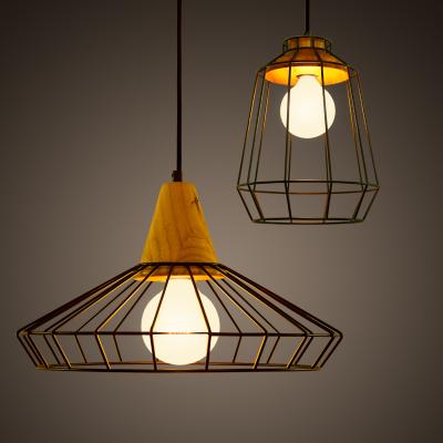 China Residential Wholesale Industrial Wooden Vintage Rattan Wood Base Shade Light Iron Pendant Lamp for sale