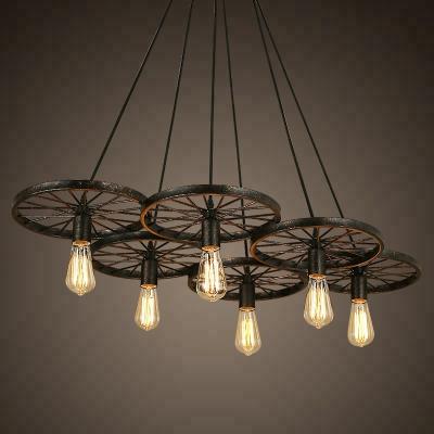 China Hot Selling Retro Bicycle Vintage Group Living Room Bike Pendant Lamp Wheel Shape Light Rustic Arts Chandelier for sale