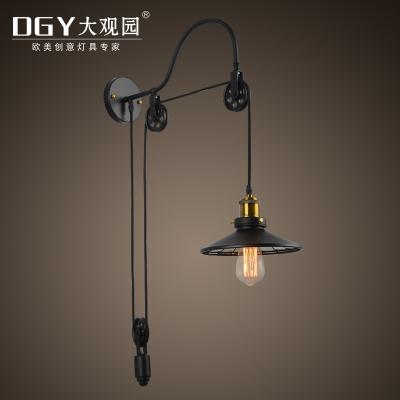 China European Retro Vintage Minimalist Black Height Adjustable Pulley Wall Lamp Light for sale