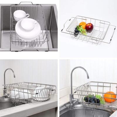 China Durable Adjustable Dish Drainer Rack Stainless Steel Dish Basket Over Sink Storage Rustproof Utensil For Kitchen for sale