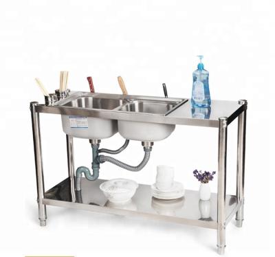 China Without Faucet Kitchen Stainless Steel Thick Sink Bowl Support Platform Washing Double Dishes Drop With Chopsticks Cage Knife Rack for sale