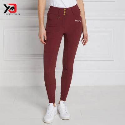 China Durable Red Breeches Fashion Exclusive Equine Riding Apparel Full Seat Silicone Printing Breeches for sale