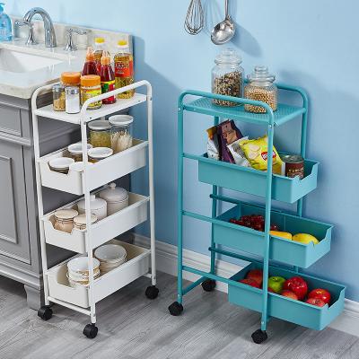 China New Design Space Saving Modern Home Storage Detachable Mobile Organizer Metal Cart With Drawer Kitchen Rolling Trolley Cart for sale