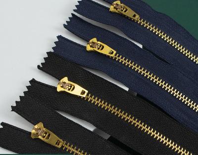 China Auto Lock Custom Denim Zippers Tape Plugged Brass Zipper 10cm, 13cm, 15cm, 18cm 4# Yg Metal Zipper For Jeans Clothes Garment Handbags for sale