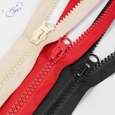 China Garment Double Sliders Zipper Manufacturers Custom Plastic Open Double Corn Teeth Resin Zippers For Clothing for sale