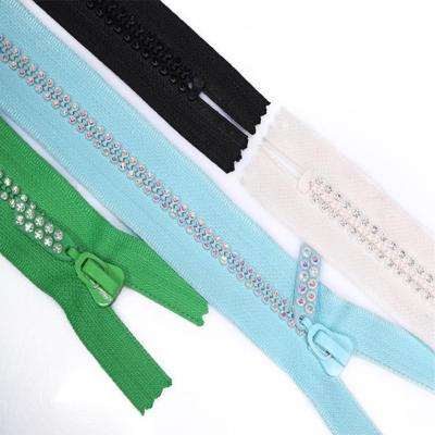 China Other Hot Sale Custom Plastic Diamond Double Stone Open End Zipper for sale