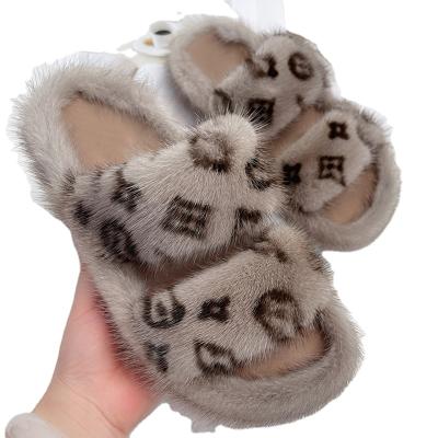 China CUSHIONING brand logo Mink Fur Sandals Custom Your Hot Sale Women Mink Fur Slippers 2021 real for sale