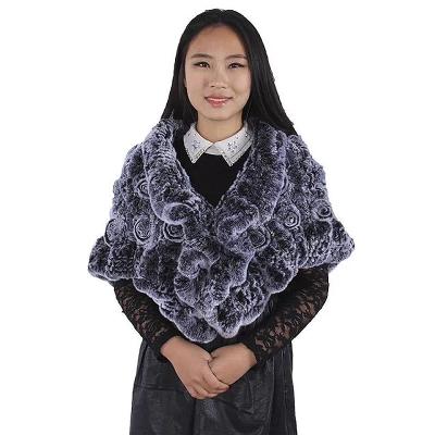 China Rex rabbit fur ponchos winter fashion wear rex rabbit fur shawl with fur flowers women weeding wear white rex rabbit fur ponchos for sale