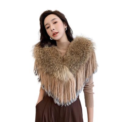 China Winter Plus Size Raccoon Fur Scarf Wear New Collection Women Raccoon Fur Scarf Muffler With Long Rabbit Fur Tassels Fringe for sale