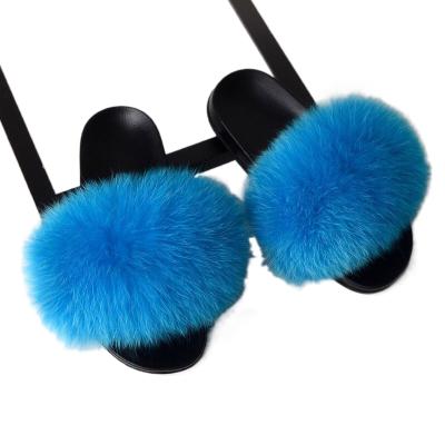 China CUSHIONING Women Fur Sandals Factory Original Real Fox Fur Slippers Factory Fashionable Sandals For Teens for sale