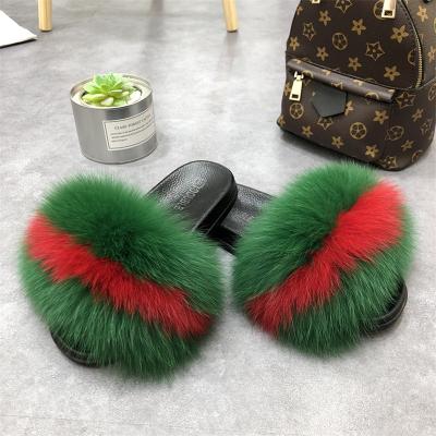 China 2021 Women's Fox Fur Slippers Furry Home Custom Designer CUSHIONING Slides Real Fur Slippers Fur Slides Women's Sandals for sale