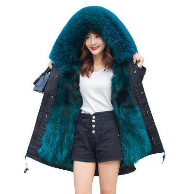 China Anti-wrinkle women's winter coat rabbit fur parka long casual striper jacket with fox fur hood for ladies fox fur jackets 2021 for sale