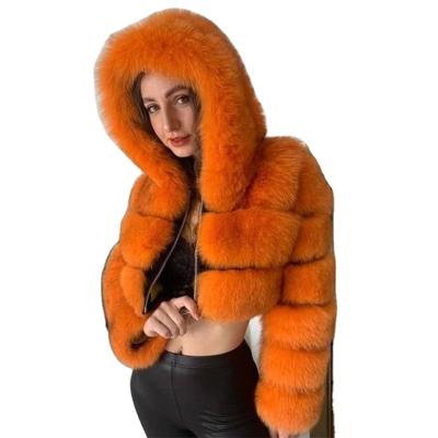 China Luxury Anti-wrinkle Fashion Women Winter Wear Fox Fur Jacket With Hooded Ladies Good Quality Fox Fur Coat for sale