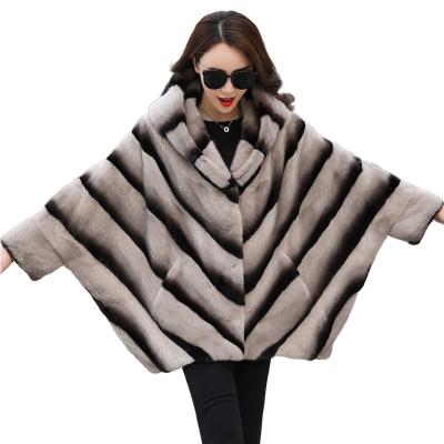 China Women Poncho Fur Coat Ladies Real Oversized Rex Rabbit Fur Plus Size Factory Wholesale Price Anti-wrinkle Coated Biggest Size Fur Hooded Jacket for sale