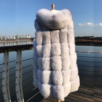 China Wholesale Natural Fox Fur Viable Long Invest Larger Fur Hood Fluffy Women Real Fox Fur Fashionable Vests for sale