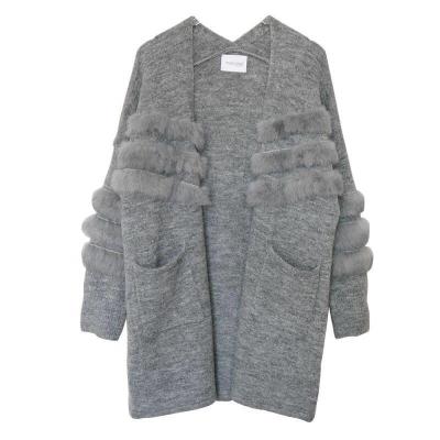 China Fashion Women Winter Shrug Breathable Warm Sweater With 3 Layers Real Rabbit Fur Trim On Sleeves And Bust Real Rabbit Fur Jacket For Lady for sale