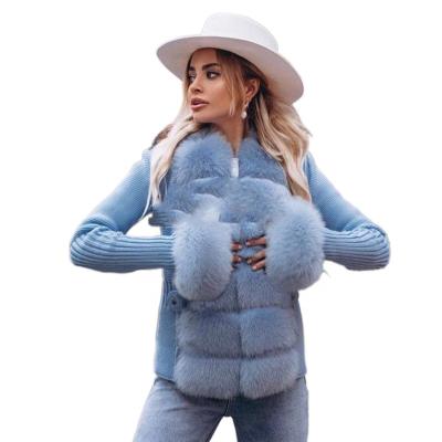 China Anti-wrinkle fox fur coat winter women sweater with real fox fur collar detachable fox fur trim sweater for sale