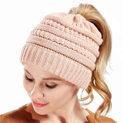 China Winter COMMON Custom Women Knit Hat Solid Color Beanie For Ladies Girl Warm for sale