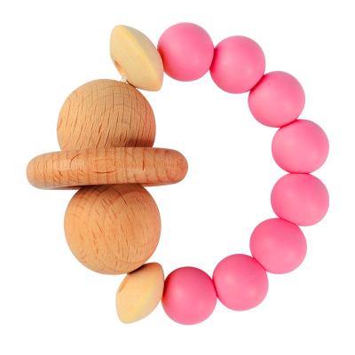 China BPA Free Hot Sale Silicone Teether Customized To Make Wooden Baby Teether Ring Baby Gift Set Silicone Teether for sale