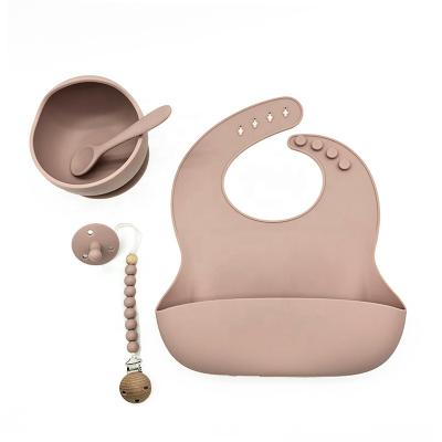 China BPA Free Food Grade Silicone Baby Bib Bowl Waterproof Spoon Set Baby Bibs Silicone Set for sale